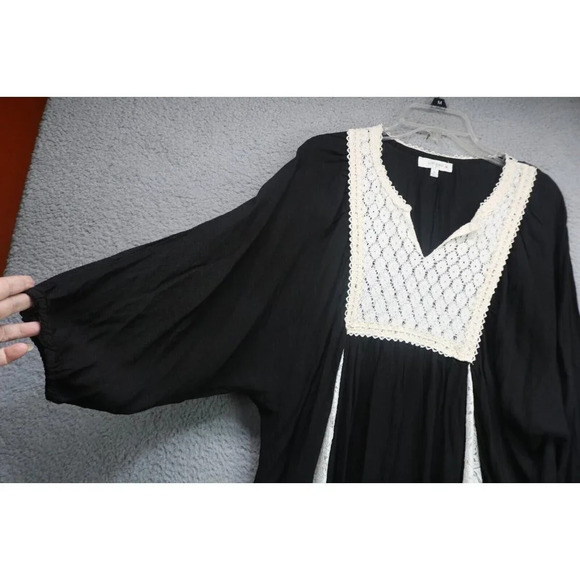 Umgee Black & Ivory Lace Semi-Sheer A-Line Dress-Size XL-Asymmetrical Hemline - Picture 3 of 9